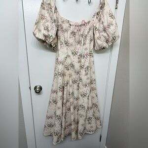Selkie Cream and Pink Floral Day Midi Dress